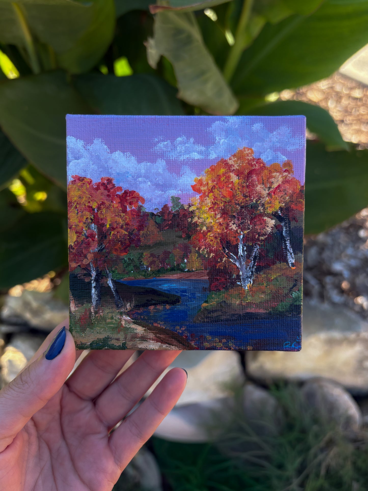 Fall Flames, 4x4 Inch Original Painting