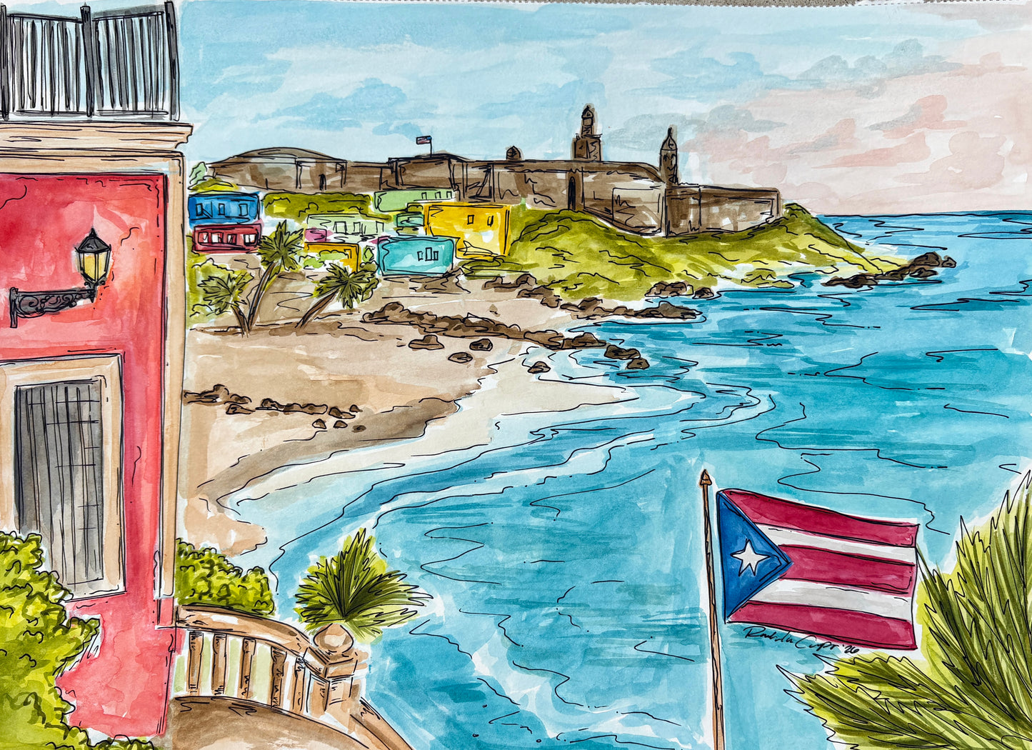 El Morro, 10x14 Inch Framed Original Watercolor Painting
