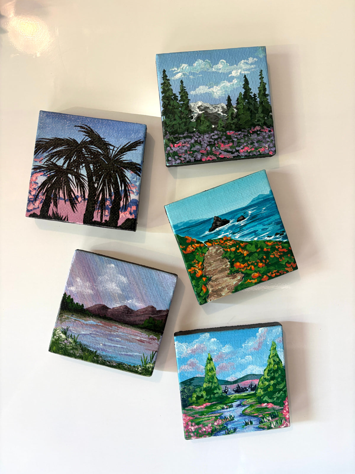 Original Canvas Painting Magnet Set, 5 Magnets