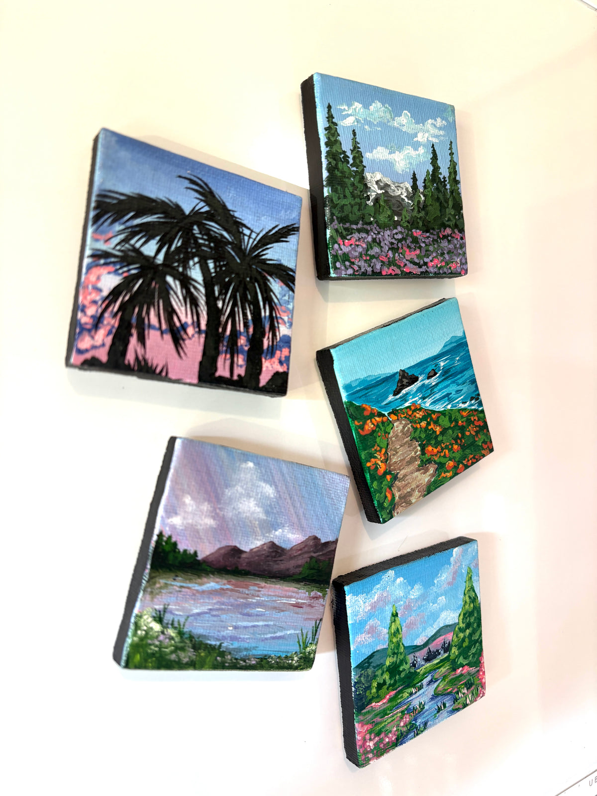 Original Canvas Painting Magnet Set, 5 Magnets