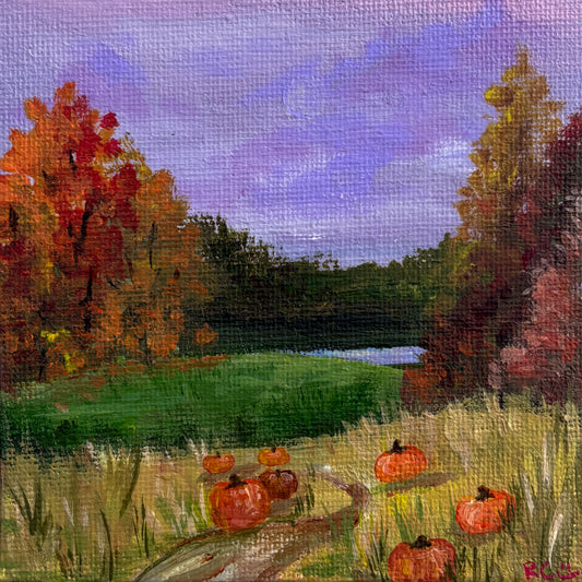 Pumpkin Skies, 4x4 Inch Original Painting