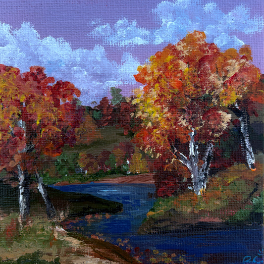 Fall Flames, 4x4 Inch Original Painting