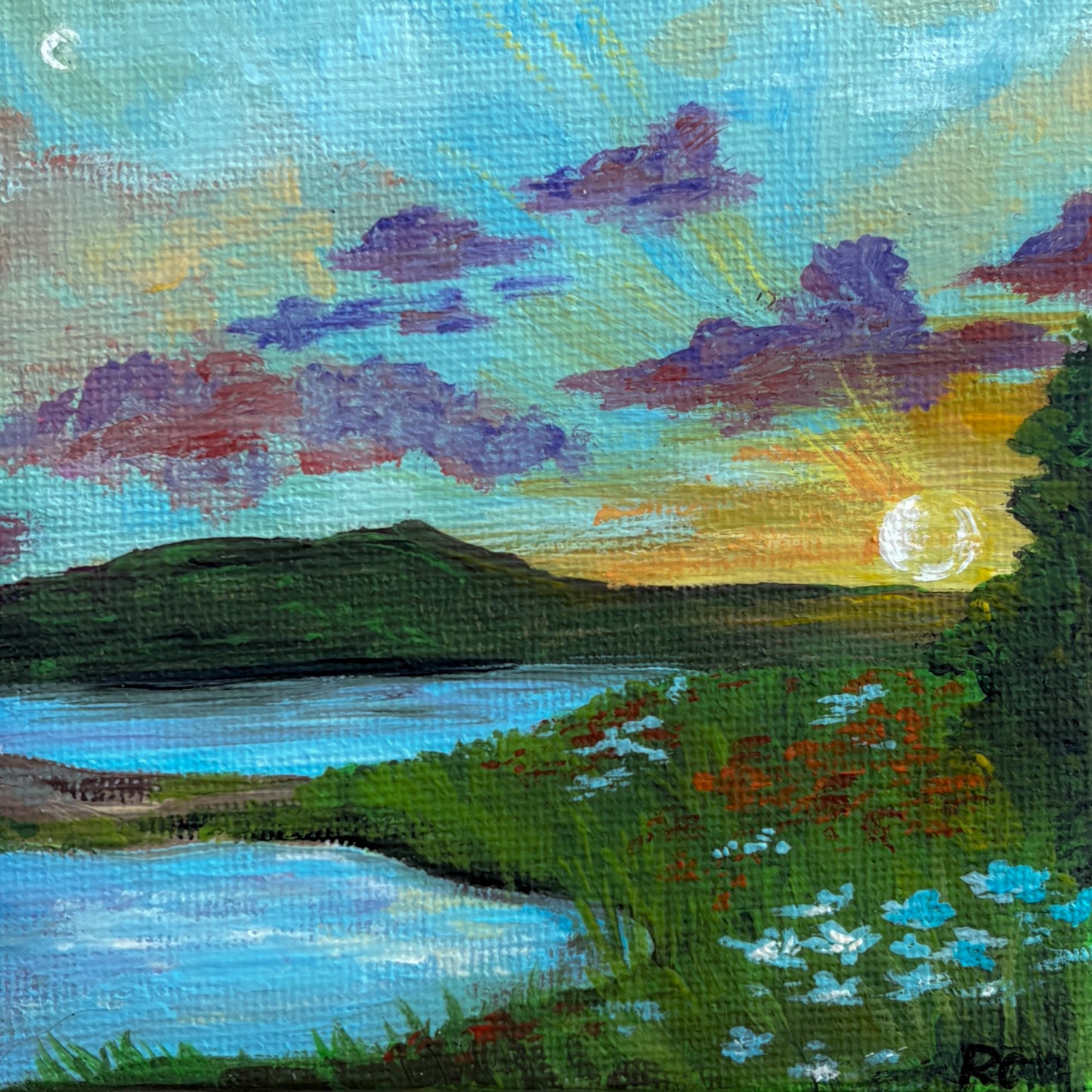 Ray of Sunshine, 4x4 Inch Original Painting